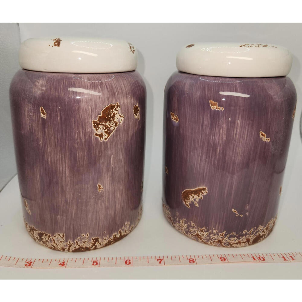 Small Ceramic Canisters With Lids, Purple & Brown - Picture 4 of 13
